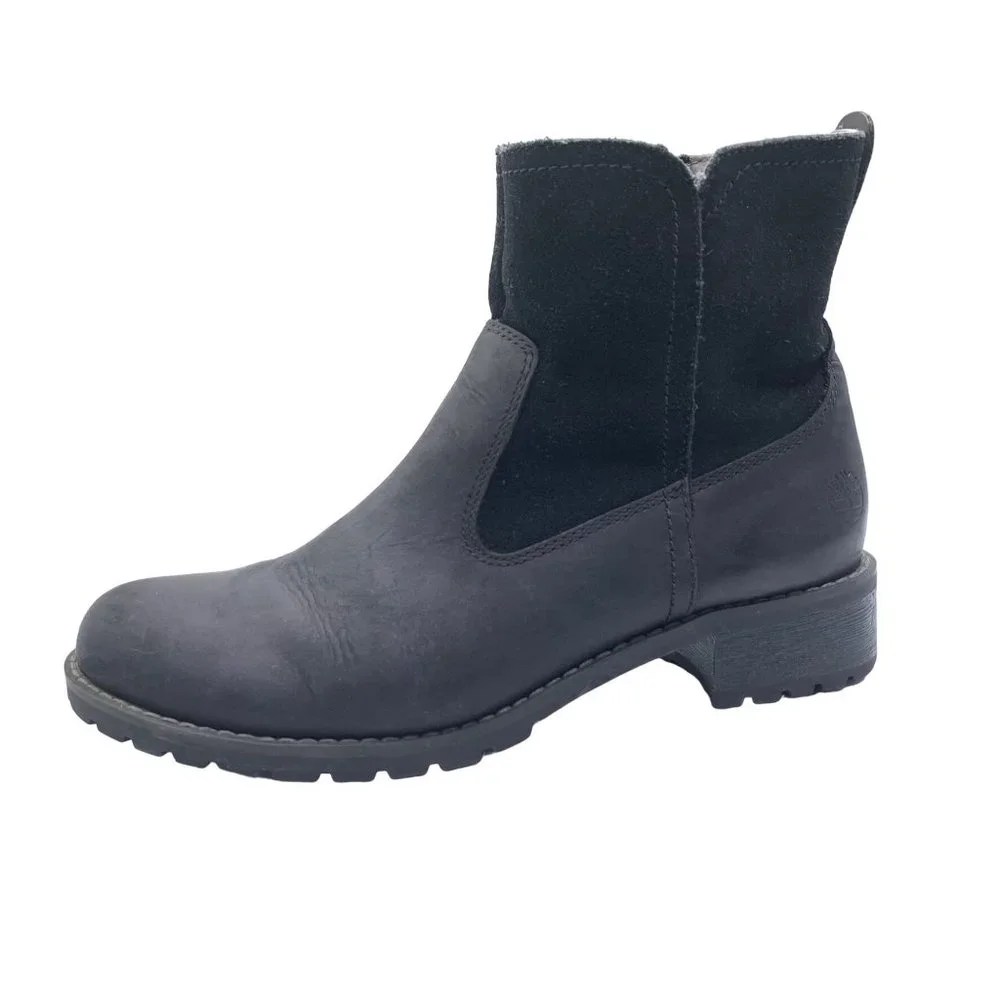 Timberland Bethel Biker Winter Boots Black Suede Zip Size 6.5 37.5 Chunky Lug - Picture 3 of 9